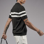 Striped Knit Polo Shirt // Black + White (S)