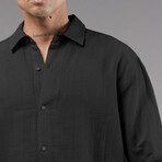 Muslin Ribbed Oversized Button-Up Shirt // Black (S)