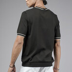 Crewneck Striped Details Knit Shirt // Black (XL)