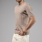 Crewneck Ribbed Knit Shirt // Beige (L)