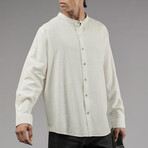 Muslin Mockneck Oversized Button-Up Shirt // White (L)
