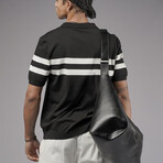 Striped Knit Polo Shirt // Black + White (S)