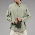 Muslin Mockneck Oversized Button-Up Shirt // Khaki (M)
