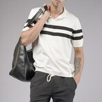 Striped Knit Polo Shirt // White + Black (S)