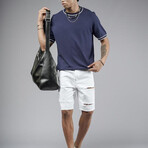 Crewneck Striped Details Knit Shirt // Navy Blue (M)