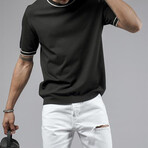 Crewneck Striped Details Knit Shirt // Black (XL)