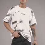 Oversized Printed Pattern Crewneck T-Shirt // White (M)