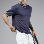 Crewneck Striped Details Knit Shirt // Navy Blue (M)