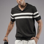 Striped Knit Polo Shirt // Black + White (S)