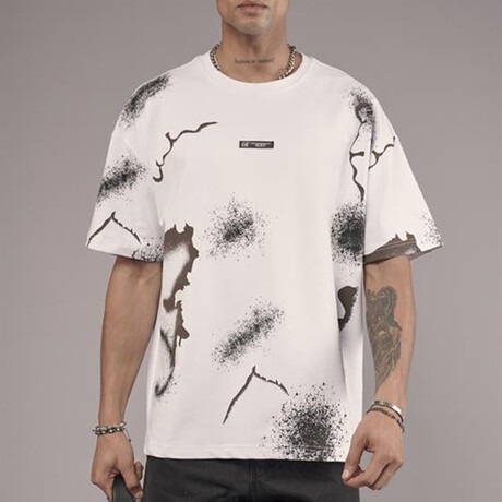 Oversized Printed Pattern Crewneck T-Shirt // White (S)