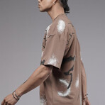 Oversized Printed Pattern Crewneck T-Shirt // Brown (M)