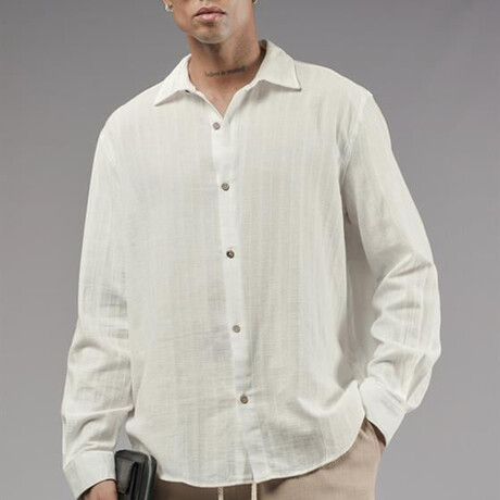 Muslin Ribbed Oversized Button-Up Shirt // Off-White (S)