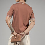 Crewneck Striped Details Knit Shirt // Brown (S)