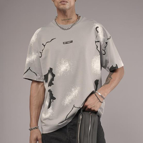 Oversized Printed Pattern Crewneck T-Shirt // Gray (S)