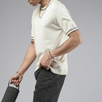 Crewneck Striped Details Knit Shirt // Off-White (XL)