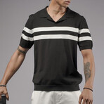 Striped Knit Polo Shirt // Black + White (S)