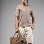 Crewneck Ribbed Knit Shirt // Beige (L)