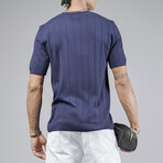 Crewneck Ribbed Knit Shirt // Navy Blue (L)