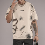 Oversized Printed Pattern Crewneck T-Shirt // Beige (XL)