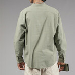 Muslin Mockneck Oversized Button-Up Shirt // Khaki (M)