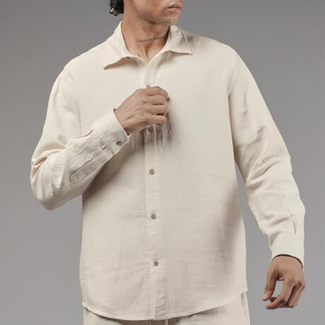 Muslin Button-Up Shirt // Beige (S)