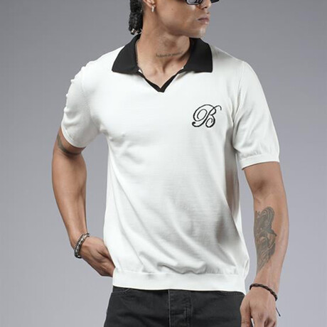 Knit Polo Shirt // White + Black (S)