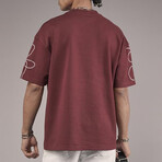 Embroidered Crewneck T-Shirt // Burgundy (XL)