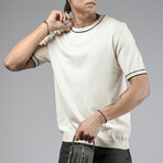 Crewneck Striped Details Knit Shirt // Off-White (XL)