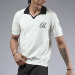 Knit Polo Shirt // White + Black (S)