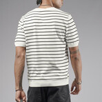 Crewneck Striped Knit Shirt // Off-White + Black (XL)