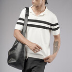 Striped Knit Polo Shirt // White + Black (S)