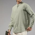 Muslin Mockneck Oversized Button-Up Shirt // Khaki (M)