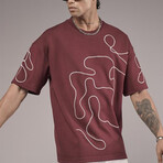 Embroidered Crewneck T-Shirt // Burgundy (XL)