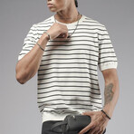 Crewneck Striped Knit Shirt // Off-White + Black (XL)