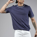 Crewneck Striped Details Knit Shirt // Navy Blue (M)