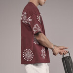 Oversized Embroidered Crewneck T-Shirt // Burgundy (S)