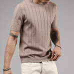 Crewneck Ribbed Knit Shirt // Beige (L)