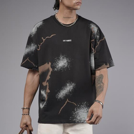 Oversized Printed Pattern Crewneck T-Shirt // Black (S)