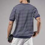 Crewneck Striped Knit Shirt // Navy Blue + White (M)
