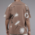 Oversized Printed Pattern Crewneck T-Shirt // Brown (M)