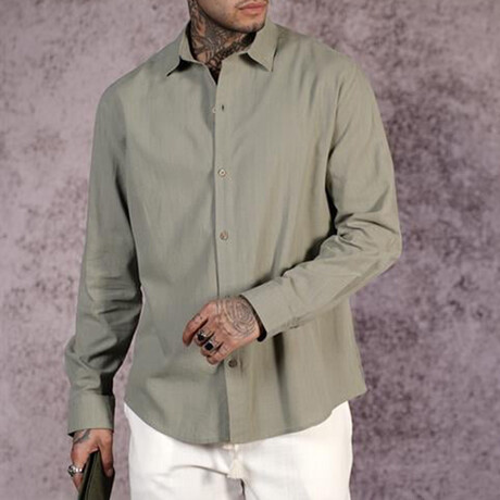 Muslin Oversized Button-Up Shirt // Khaki (S)
