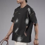Oversized Printed Pattern Crewneck T-Shirt // Black (M)