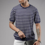 Crewneck Striped Knit Shirt // Navy Blue + White (M)