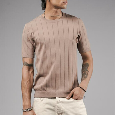 Crewneck Ribbed Knit Shirt // Beige (S)
