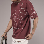 Embroidered Crewneck T-Shirt // Burgundy (XL)