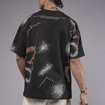 Oversized Printed Pattern Crewneck T-Shirt // Black (M)