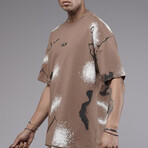Oversized Printed Pattern Crewneck T-Shirt // Brown (M)