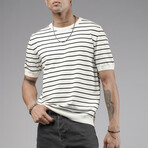 Crewneck Striped Knit Shirt // Off-White + Black (XL)