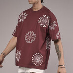 Oversized Embroidered Crewneck T-Shirt // Burgundy (S)