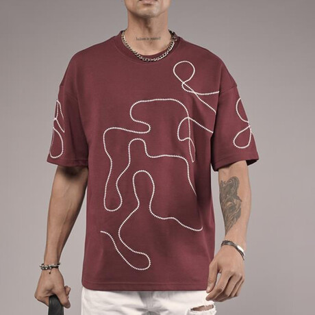 Embroidered Crewneck T-Shirt // Burgundy (S)